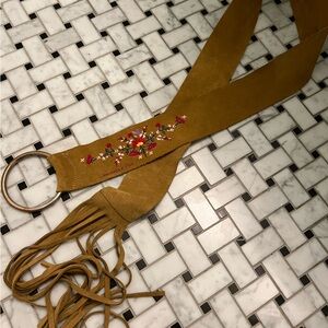 Abercrombie & Fitch Embroidered Tan Suede Belt
